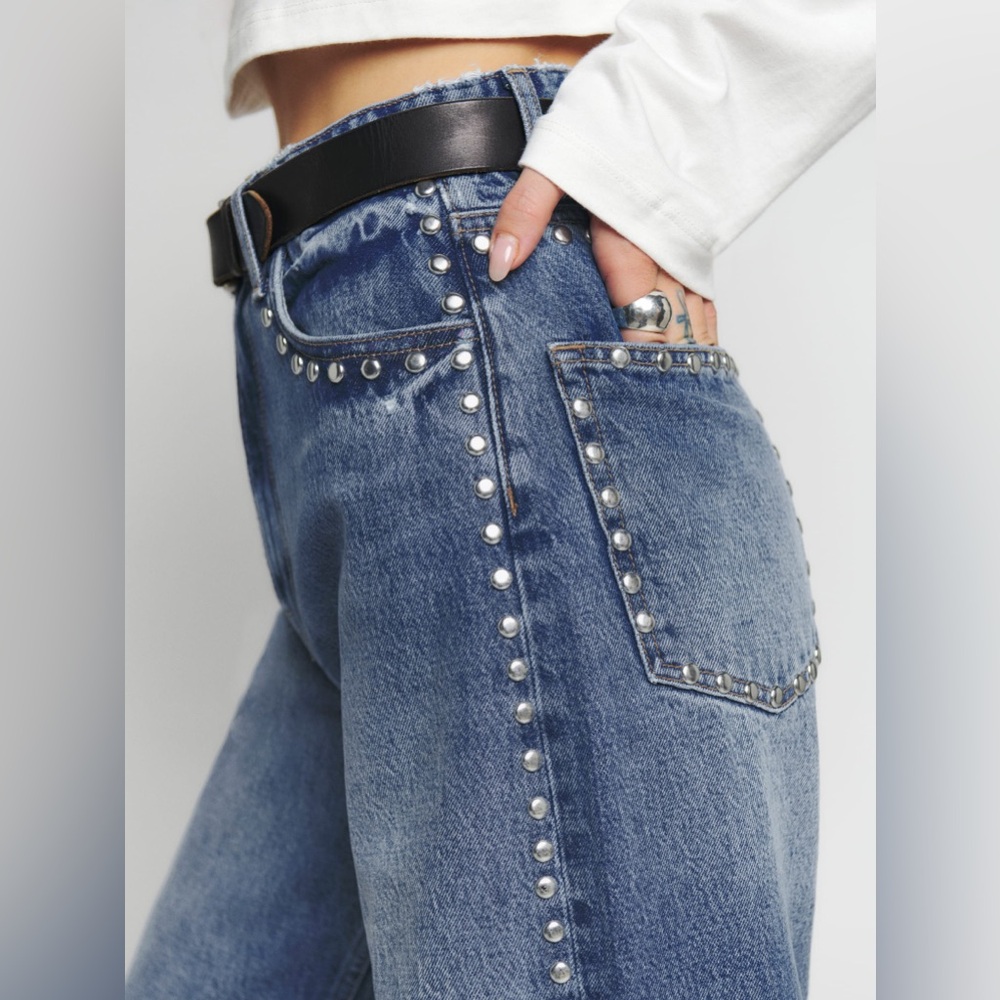 Reformation Cary High Rise Slouchy Wide Leg Jeans - Chesapeake studded size 30